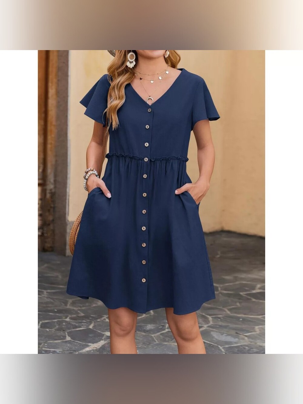 V Neck Dress With Pockets